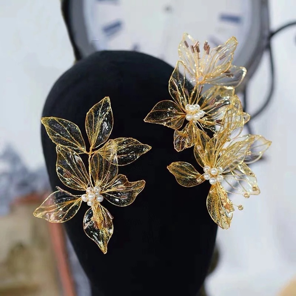 IRIS APFEL 2pcs Crystal Leaf Flower Bridal Hair Pin Barrette